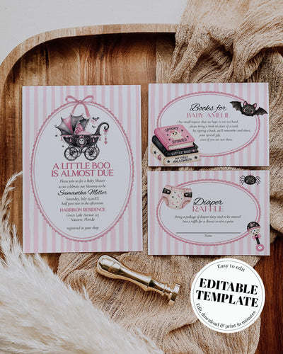 A Little Boo Is Almost Due Invitation Set, Pink Halloween Baby Shower Template 089HA-BSINV - marryful.org