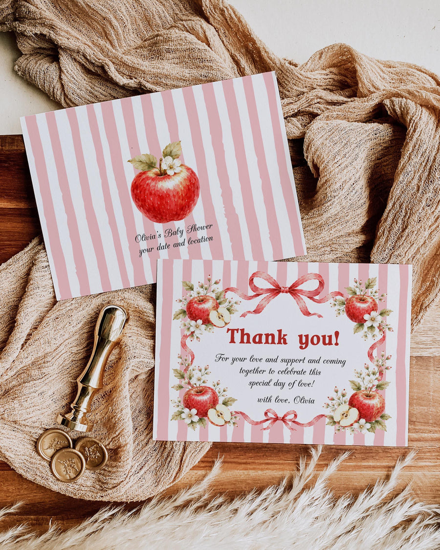 Apple Baby Shower Thank You Card, The Apple Of Our Eye Note Template 089AP-THCA - marryful.org