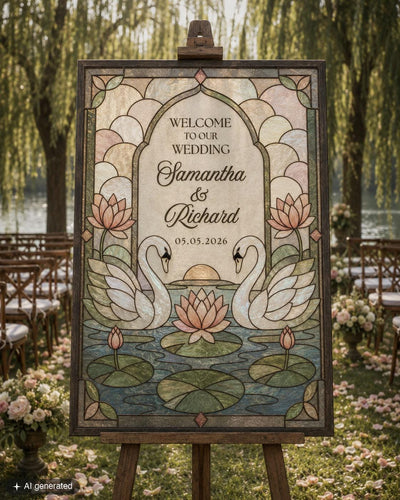 Swan Stained Glass Wedding Welcome Sign Template, Lake Garden Acrylic Printable 035STGL-WLCM - marryful.org