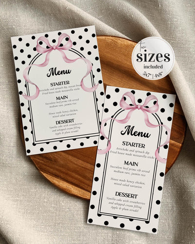 Spotted Birthday Menu Card Template, Black White Polka Dot Party Dinner Menu 083BW-MENU - marryful.org