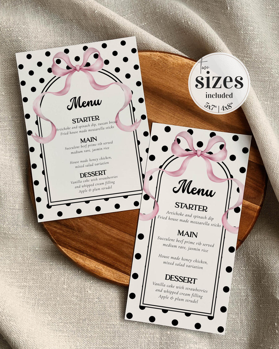 Spotted Birthday Menu Card Template, Black White Polka Dot Party Dinner Menu 083BW-MENU - marryful.org