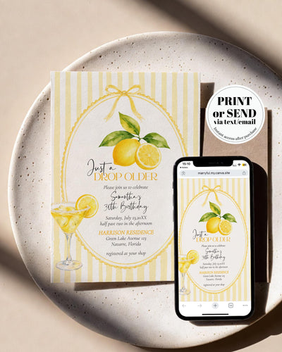 A Drop Older Birthday Invitation, Lemon Birthday Invite Adult Template, Limoncello Cocktail 089LE-BINV - marryful.org