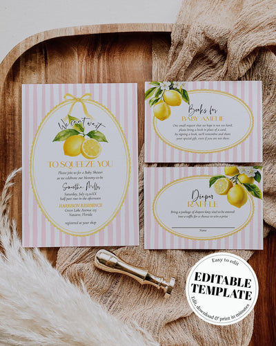 Pink Lemon Baby Shower Invitation, We Can’t Wait To Squeeze You Template 089LE-BSINV - marryful.org