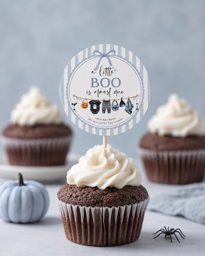 Halloween Baby Shower Favor Tags, Blue Little Boo Boy Labels Stickers, Editable Template 089HA-TLST - marryful.org