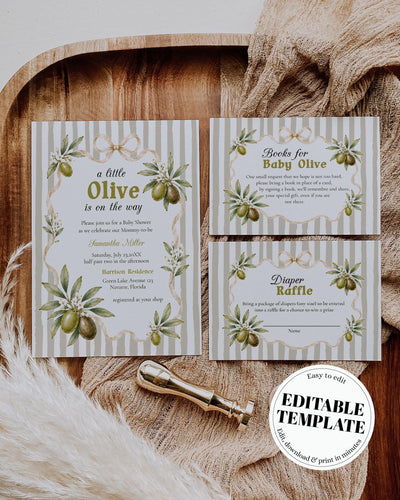 Olive Baby Shower Invitation, Little Olive Is on the Way, Editable Template 089OL-BSINV - marryful.org
