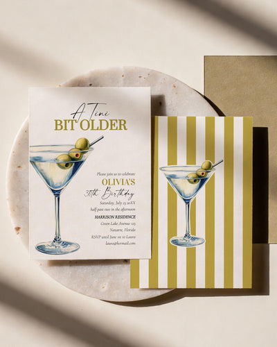 A Tini Bit Older Birthday Invitation, Olive Martini Cocktail Party, Editable Template 090MAR-BINV - marryful.org