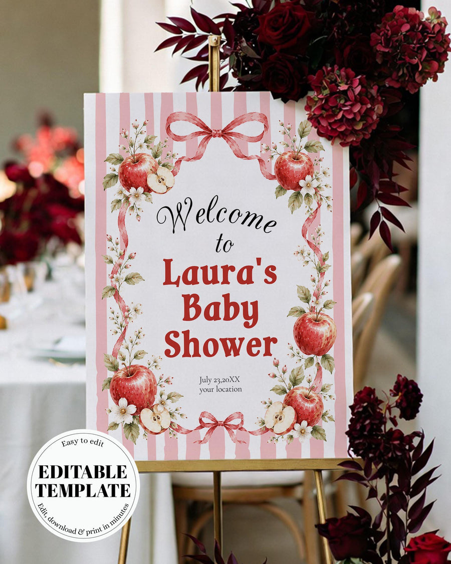 Apple Baby Shower Welcome Sign, The Apple Of Our Eye Decor Printable Template 089AP-WLCM - marryful.org