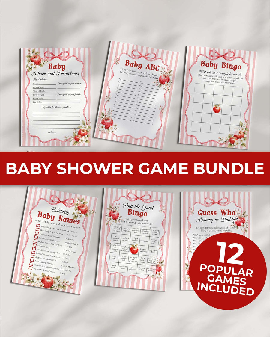 Apple Baby Shower Games Bundle, Apple Of Our Eye Printable Activity Set Template 089AP-BSGAMEB - marryful.org
