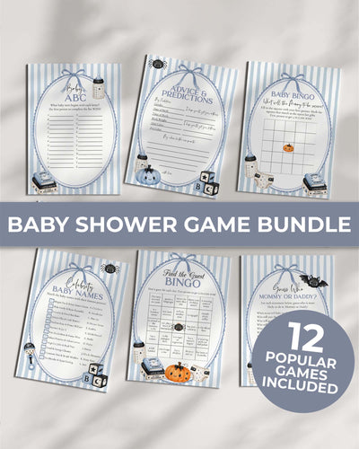 Halloween Baby Shower Games Bundle, Blue Little Boo Boy Activity Cards, Editable Template 089HA-BSGAMEB - marryful.org