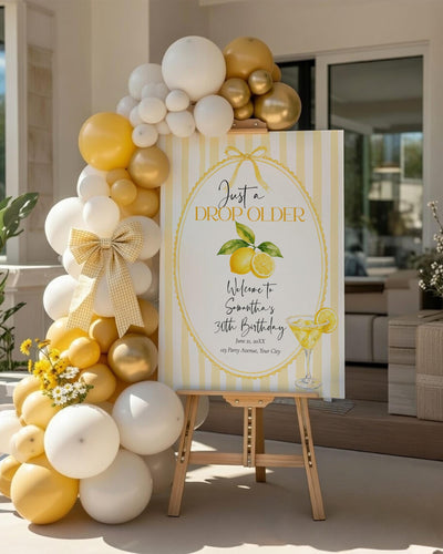 Lemon Drop Birthday Welcome Sign, Just A Drop Older Striped Editable Template 089LE-WLCM - marryful.org