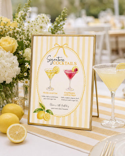 Signature Cocktail Sign, Lemon Drop Birthday Drinks, Two Cocktails Printable Editable Bar Template 089LE-BAME - marryful.org