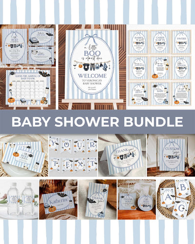 Halloween Baby Shower Bundle, Blue Little Boo Boy Editable Templates 089HA-BSBUNDLE
