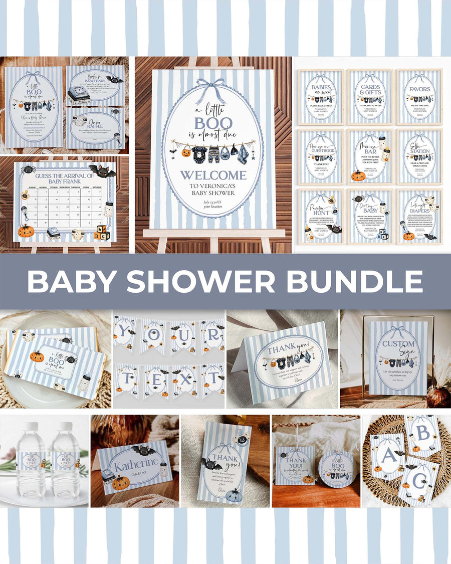 Halloween Baby Shower Bundle, Blue Little Boo Boy Editable Templates 089HA-BSBUNDLE