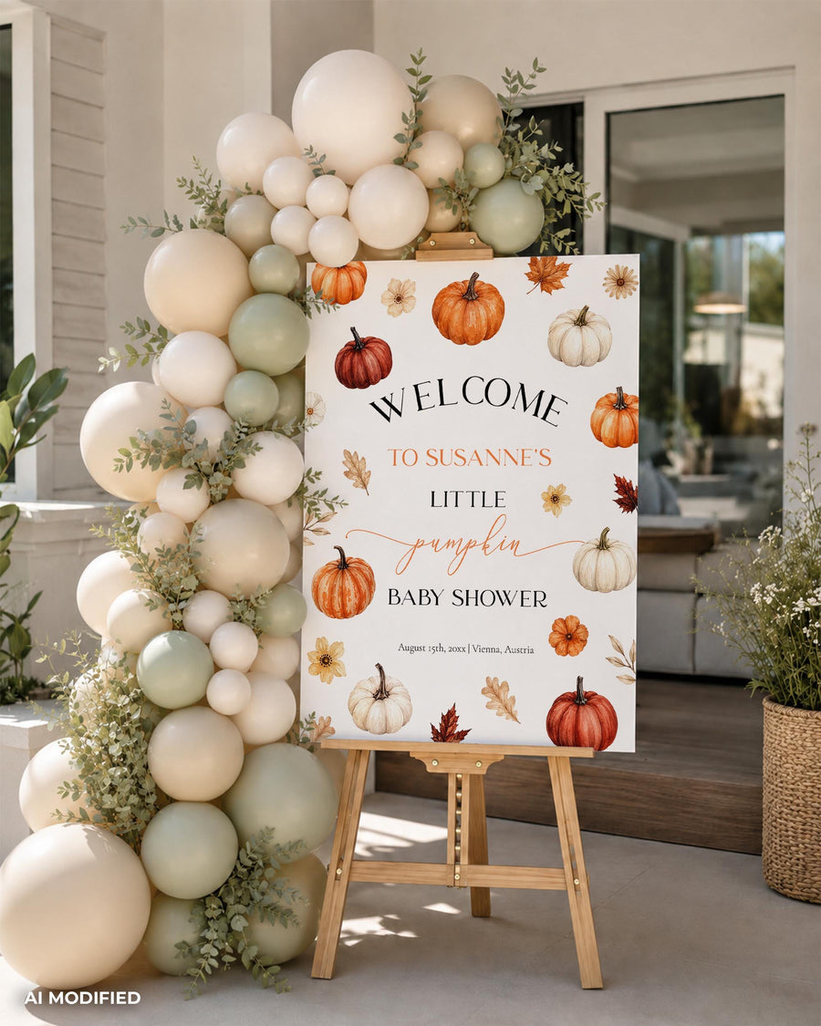 Little Pumpkin Baby Shower Welcome Sign, Fall Autumn Printable Corjl Template 073PU-WLCM