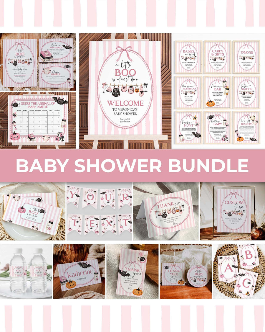 Pink Halloween Baby Shower Bundle, Little Boo Girl Party Set, Editable Collection Template 089HAP-BUNDLE