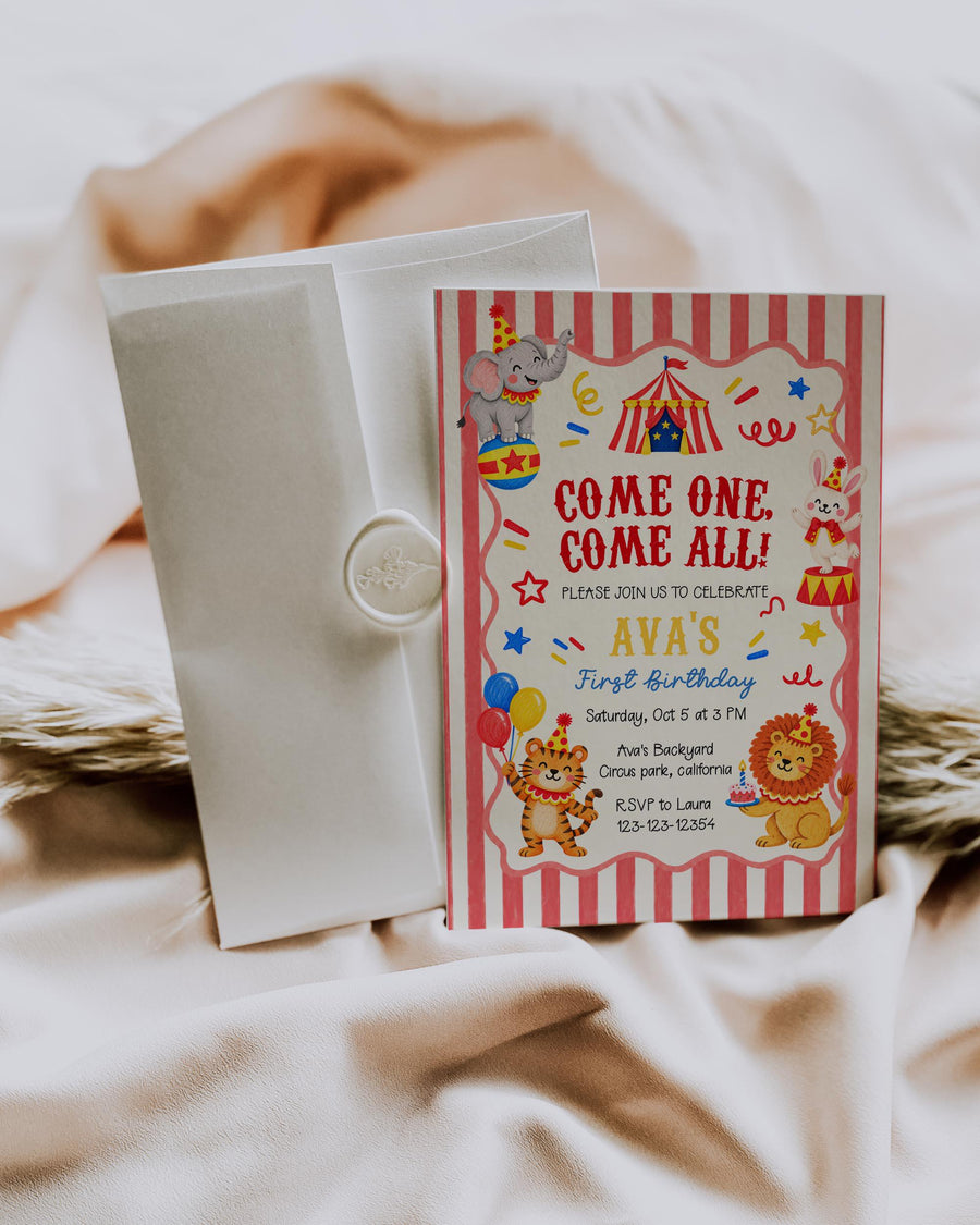 Carnival Birthday Invitation, Circus Animal Party Invite, Instant Printable Toddler Celebration Editable Template 025CI-BINV