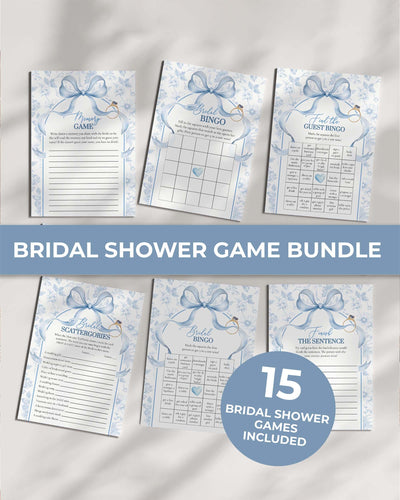Something Blue Bridal Shower Games, French Toile Brawl Bundle, Editable Bachelorette Party Template 079SB-GAMEB