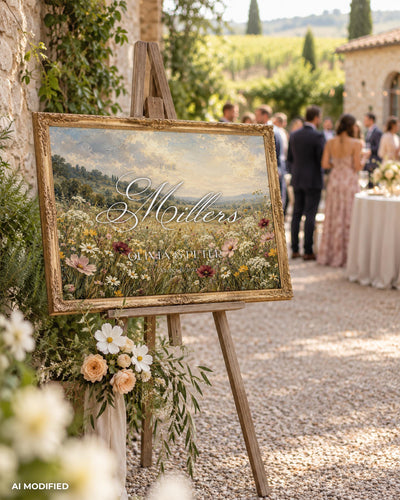 Last Name Wedding Sign, Vintage Wildflower Meadow, Editable Romantic Fine Art Keepsake Template 039FL-WLCM
