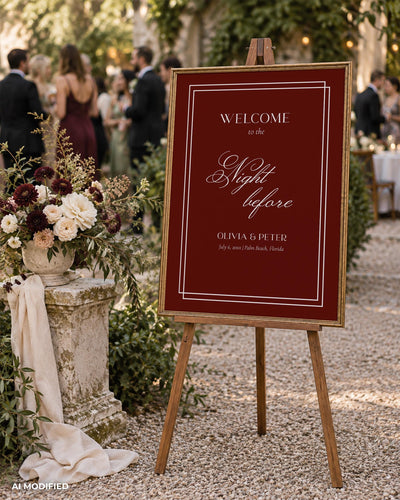 Engagement Party Sign, Burgundy Night Before Reception Display, Editable Wedding Celebration Poster Template 080BU-WLCM