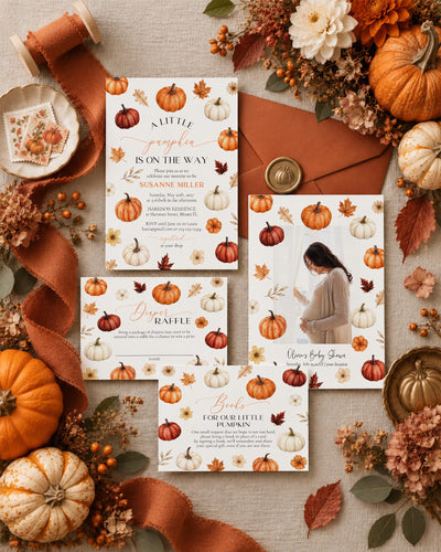 Little Pumpkin Baby Shower Invitation, Fall Corjl Template, Gender Neutral Autumn Invite 073PU-BSINV