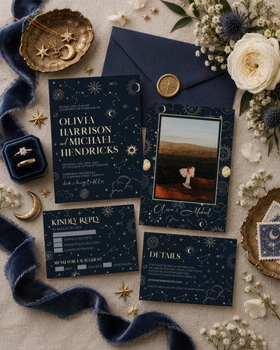 Tarot Wedding Invitation Suite Template, Celestial Moon and Stars Printable 063CE-WEINV