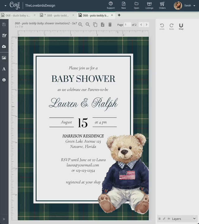 Polo Teddy Seating Chart Cards for Vintage Classic Luxury Baby Shower Table Number Templates Elegant Baby Shower Decoration for Boys #068