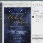 Celestial Starry Night Wedding Invitation Template, Moon Wedding Invite Bundle for Navy Blue and Gold #066