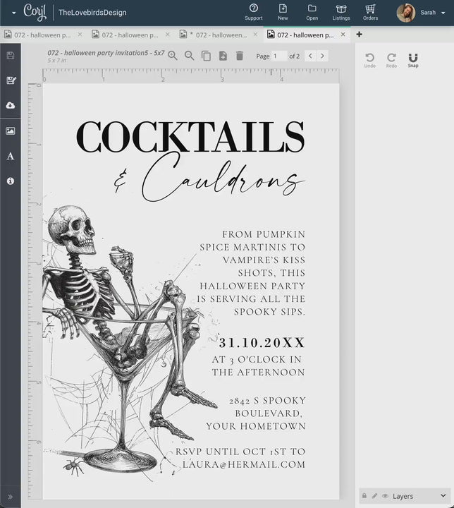 Vintage Gothic Halloween Cocktail Party Bar Menu Template with Skeleton Halloween Drinks Sign for Costume Party #072