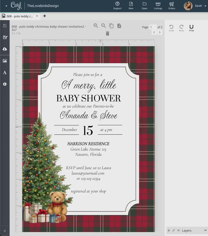 Christmas Bear Baby Shower Invitation Template for Vintage Heritage Santa Baby Shower Invite Template Luxury Teddy Bear Theme #068ch