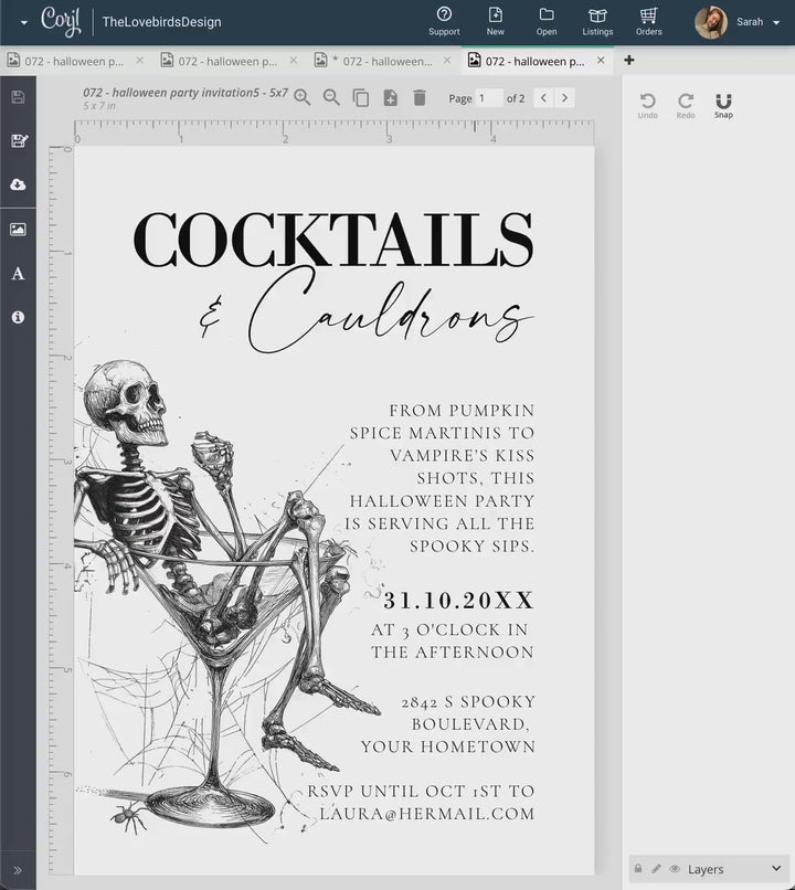 Halloween Cocktail Party Bar Menu Template Vintage Gothic Halloween Costume Party Sign with Skeleton #072