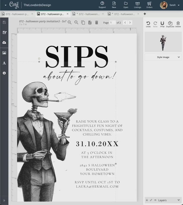 Vintage Halloween Party Invitation Template for Adult Costume Celebration with Cocktails and Skeletons #072