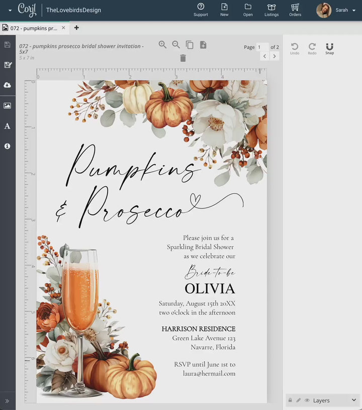 Pumpkins and Prosecco Bridal Shower Welcome Sign Template for a Floral Fall in Love Bridal Brunch #072