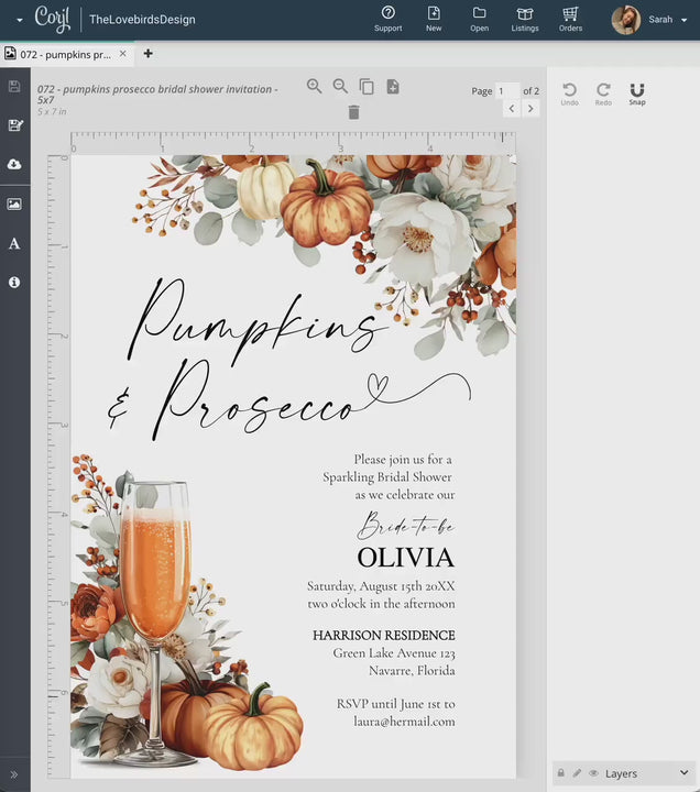 Pumpkins and Prosecco Bridal Shower Welcome Sign Template for a Floral Fall in Love Bridal Brunch #072