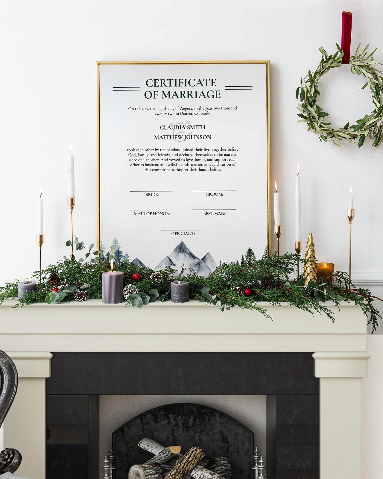 Mountains Marriage Certificate Template