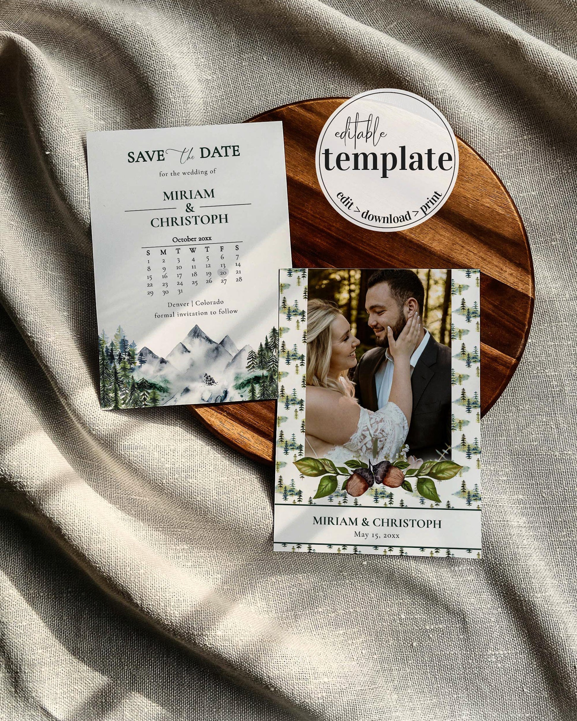 Forest Wedding Save the Date Calendar Template