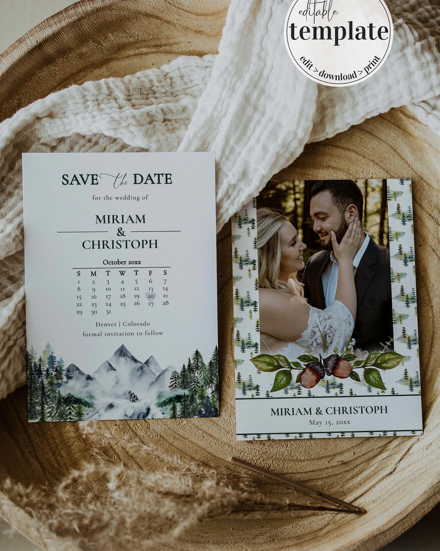 Forest Wedding Save the Date Calendar Template