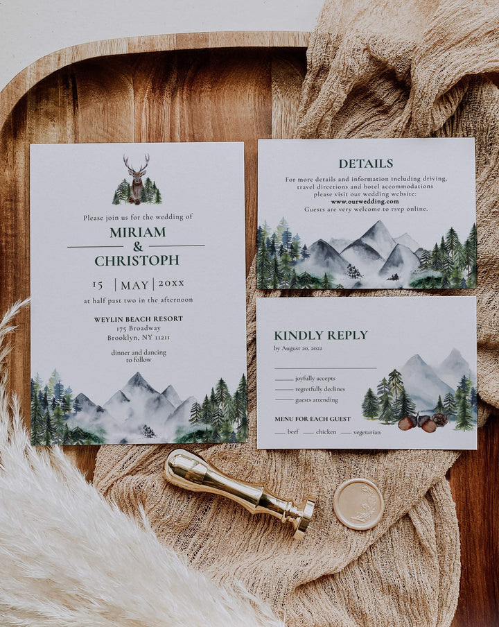 Rustic Mountain Forest Lake Nature Country Wedding Template Bundle - marryful