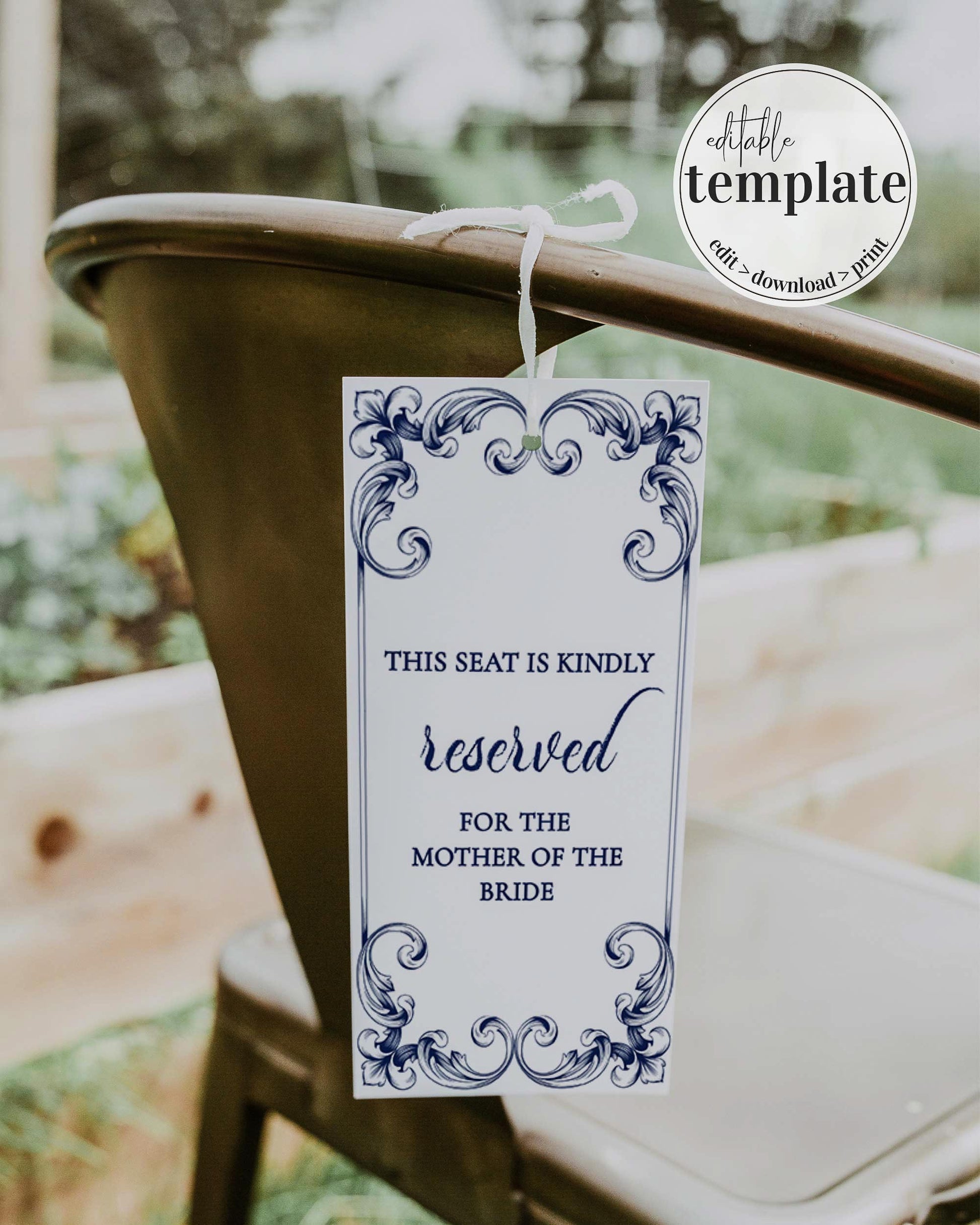 Classic Wedding Reserved Sign Chair Tag