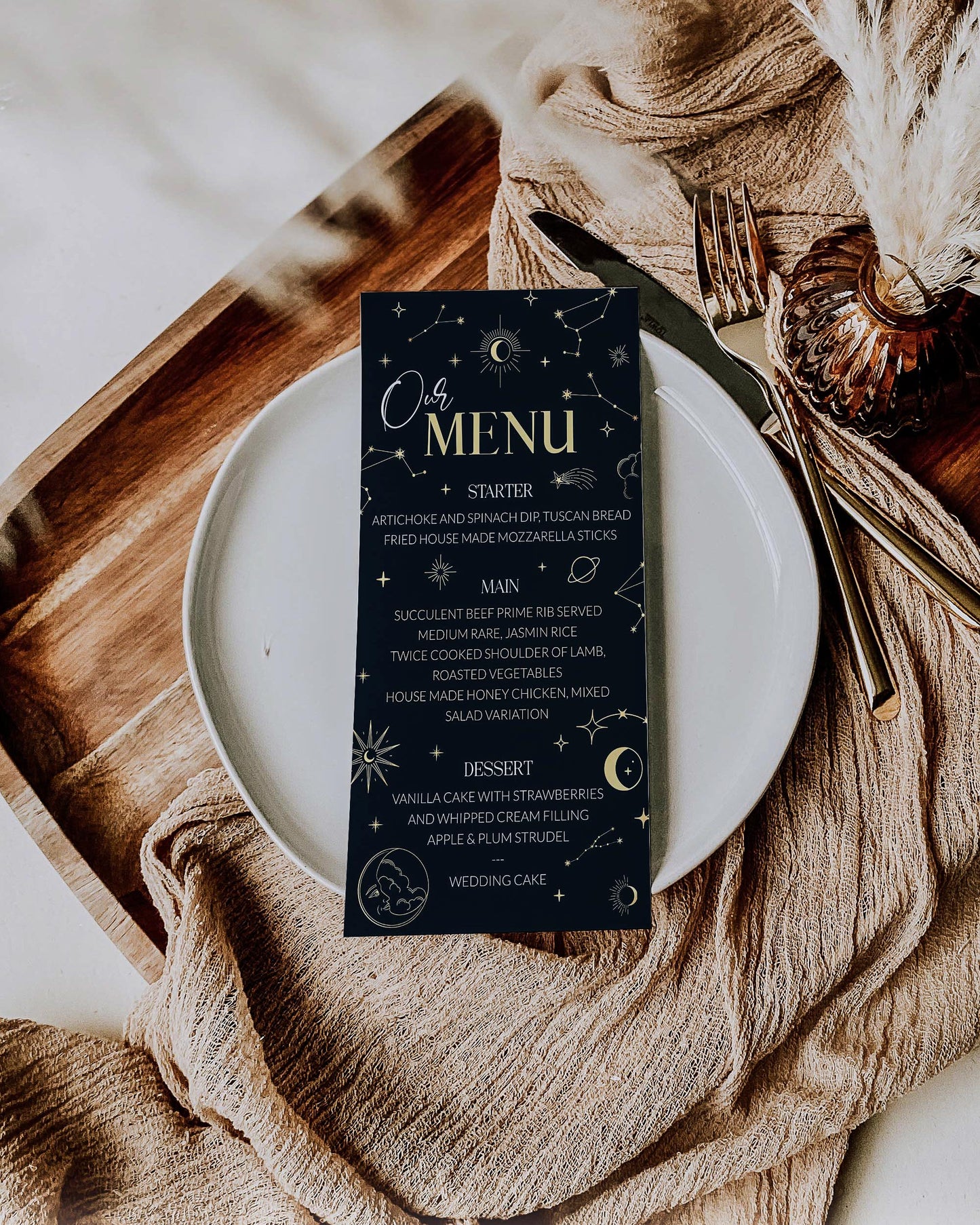 Menu Card Template for Starry Night Moon Wedding