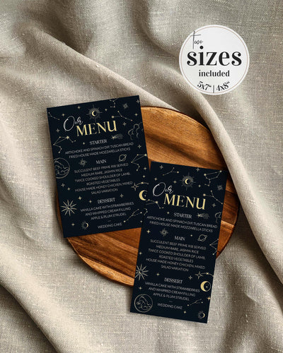 Menu Card Template for Starry Night Moon Wedding