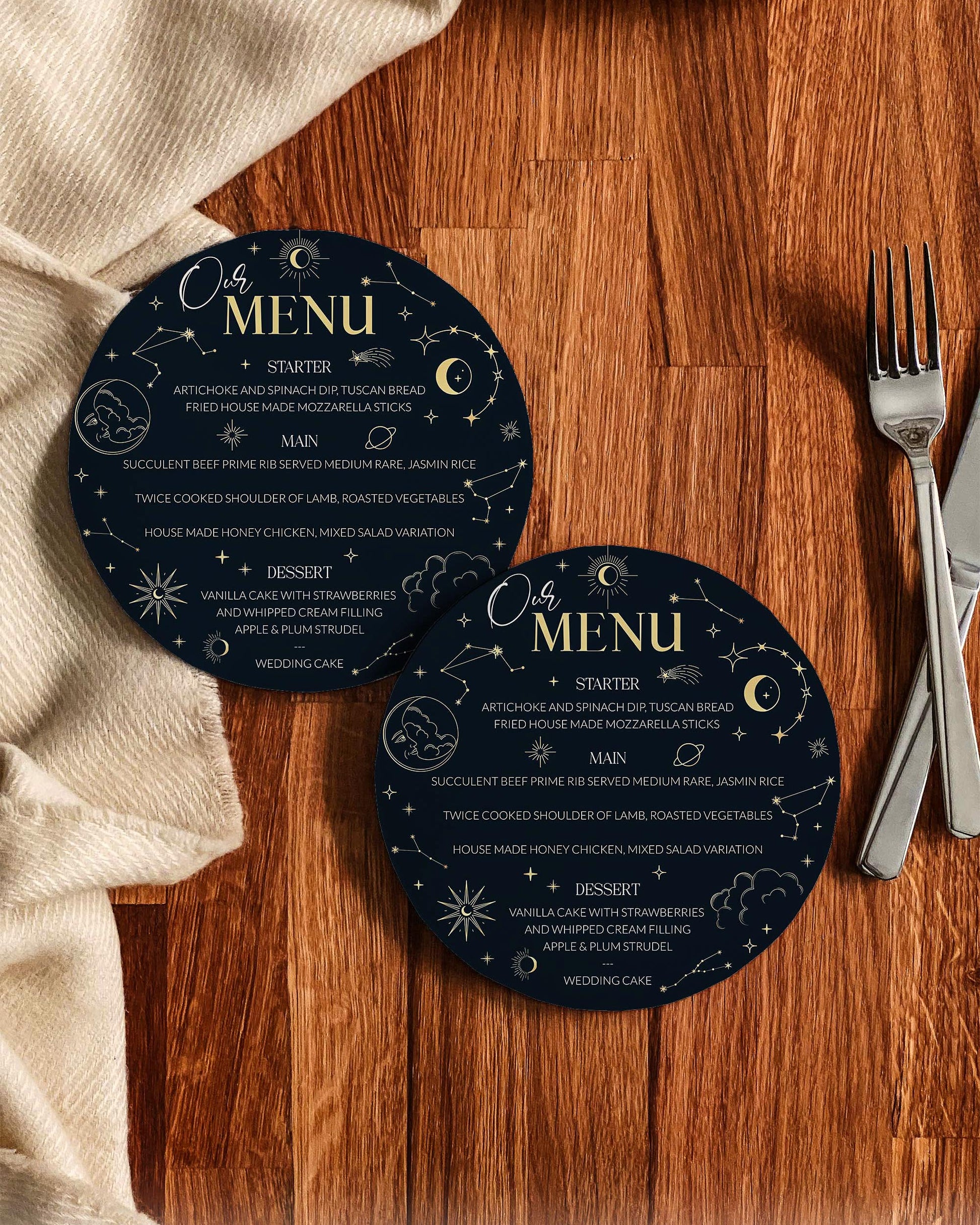Round Menu Card Template for Moon Wedding