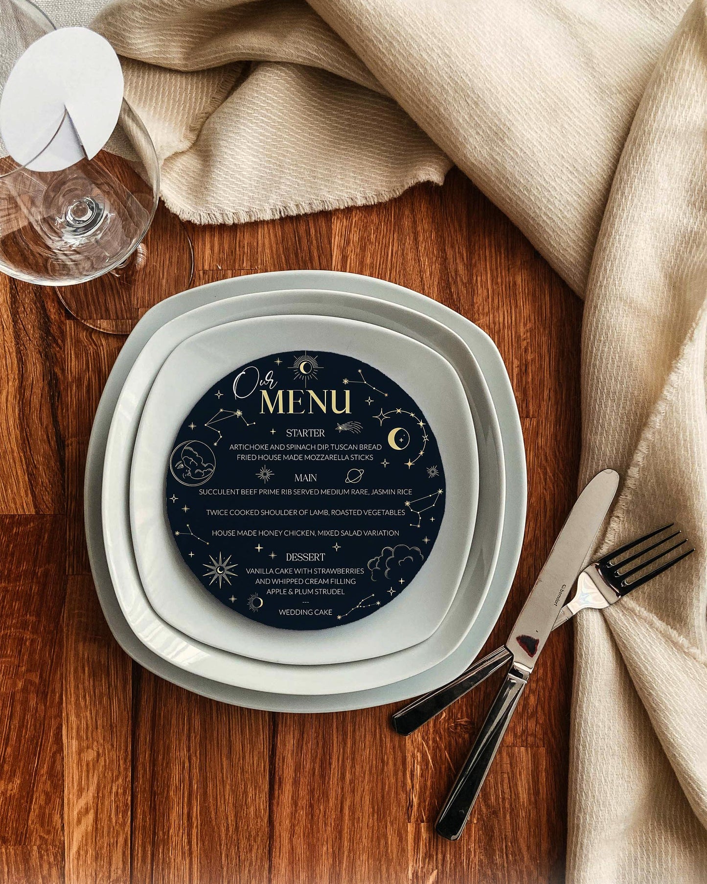 Round Menu Card Template for Moon Wedding