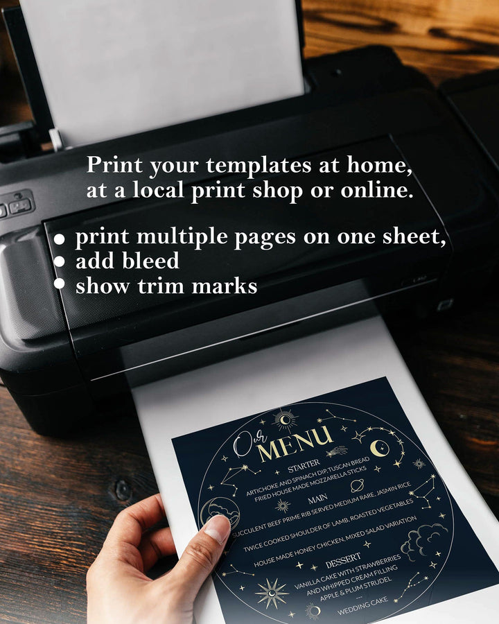Round Menu Card Template for Moon Wedding