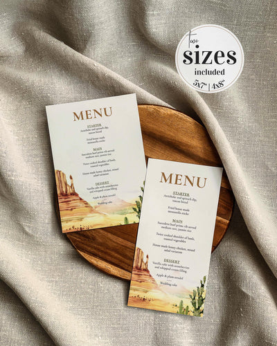 Desert Wedding Menu Card