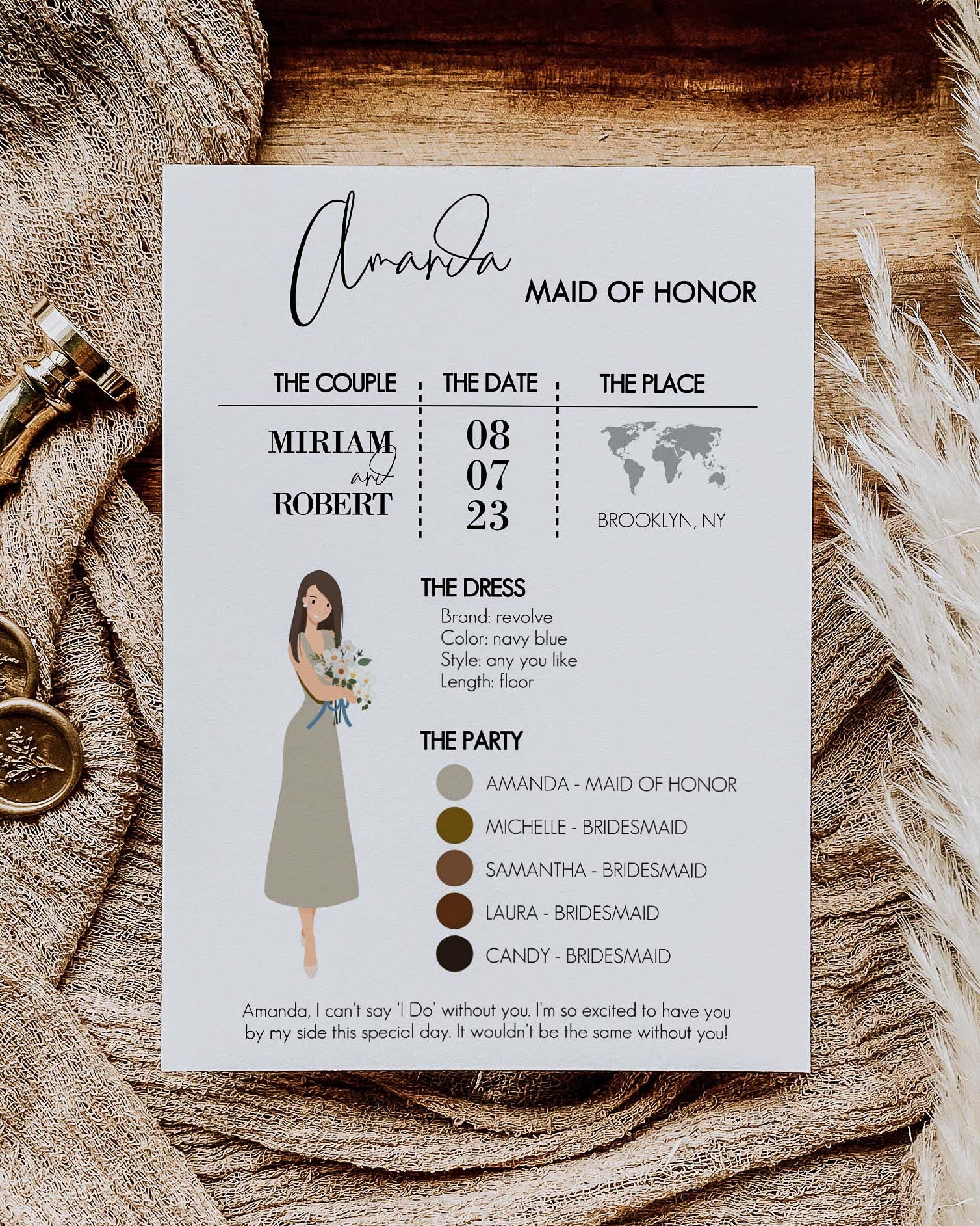 Bridesmaid Info Card for Modern Wedding