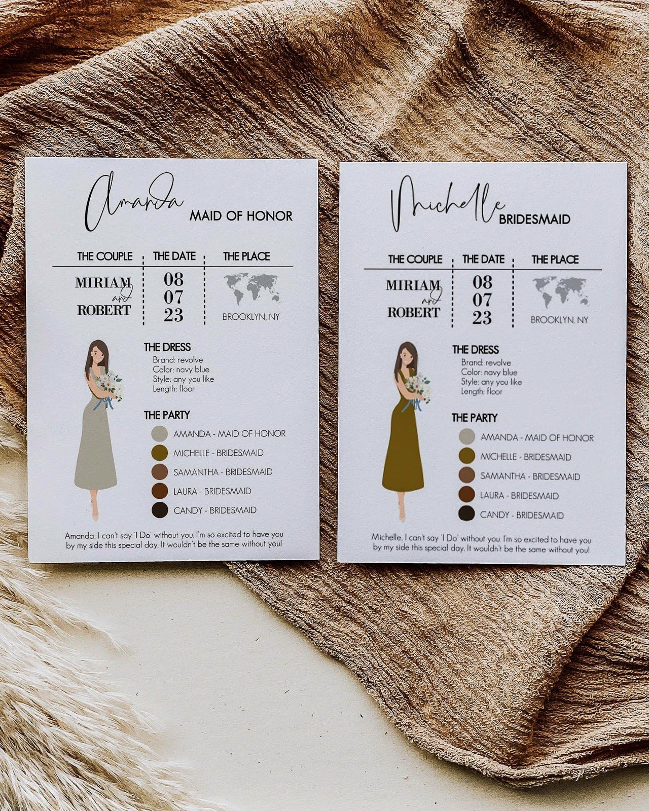 Bridesmaid Info Card for Modern Wedding