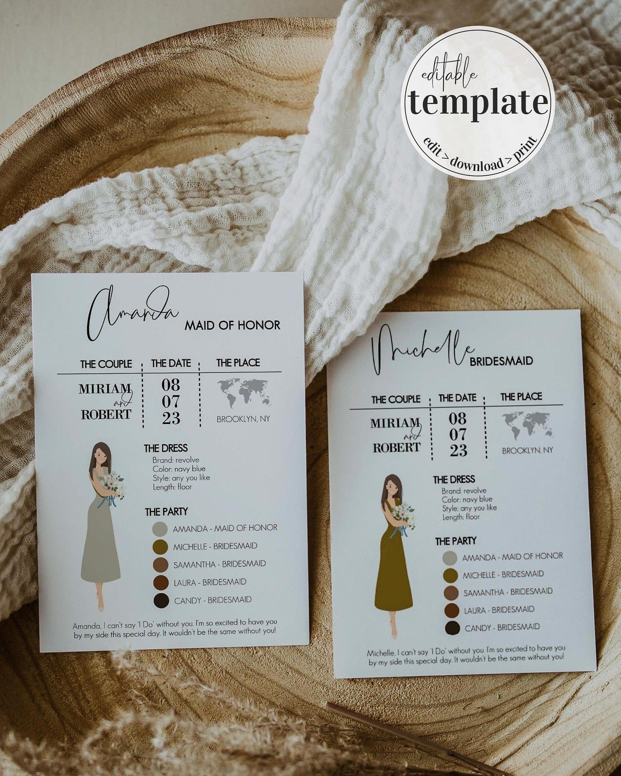 Bridesmaid Info Card for Modern Wedding