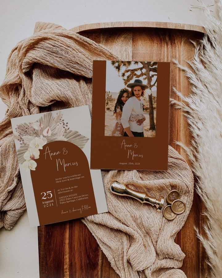 Boho Terracotta Wedding Invitation - Rust & Burnt Orange Theme - Instant Download Digital Template