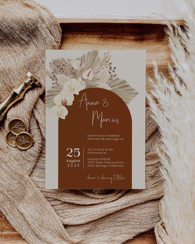 Boho Terracotta Wedding Invitation - Rust & Burnt Orange Theme - Instant Download Digital Template