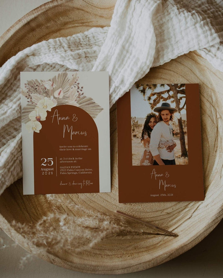 Boho Terracotta Wedding Invitation - Rust & Burnt Orange Theme - Instant Download Digital Template